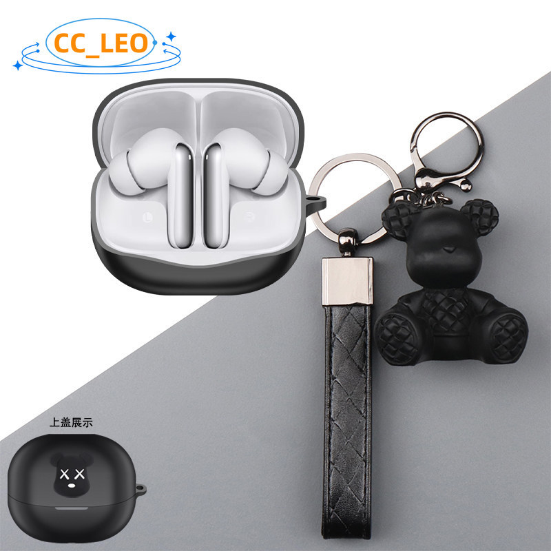 for QCY MeloBuds N50 Case Cute Bear Cartoon Astronaut Keychain Pendant Silicone Soft Case Suitable f