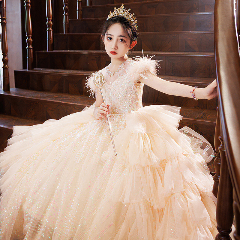 แชมเปญชุดเด็กผู้หญิงดอกไม้สาวชุดวันเกิดรุ่นโฮสต์เปียโนประสิทธิภาพชุด