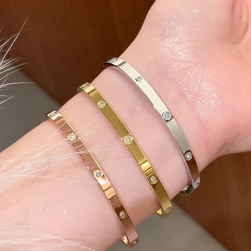 Dainty 4 มม.เพทายฝังข้อมือสร้อยข้อมือ,กําไลข้อมือเหล็กไทเทเนียมสแตนเลสเงา,เครื่องประดับแฟชั่นอเนกประสงค์สําหรับผู้หญิง