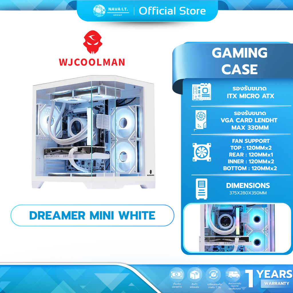 CASE เคส WJCOOLMAN DREAMER MINI WHITE M-ATX/ITX NO FAN ประกัน 1 ปี