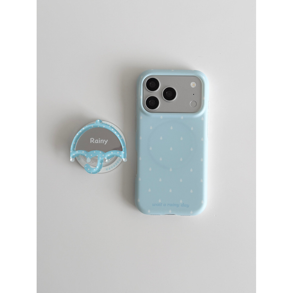 เคสโทรศัพท์ Blue Polka Dot ร่ม Matte Arc Edge ขาตั้งแม่เหล็กที่ถอดออกได้กันกระแทกสไตล์เกาหลีสําหรับ iPhone 17 Pro Max 16 Pro Max 15 Pro Max 14 Pro Max