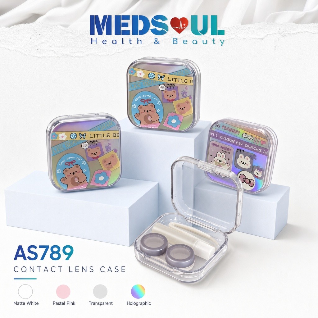 AS789 กล่องใส่คอนแทคเลนส์ 2 ช่อง กันรั่ว เลเซอร์แกะสลัก ABS สไตล์มินิมอล สำหรับเลนส์สี/ทั่วไป