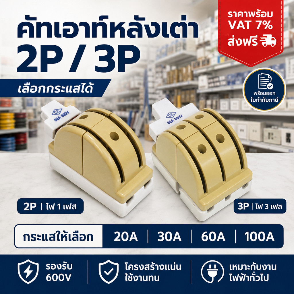 🔥 CS คัทเอาท์ไฟฟ้า ทรงหลังเต่า 2P รองรับ 20A 30A 60A 100A | สะพานไฟคุณภาพสูง ปลอดภัย ทนความร้อน สำหรับบ้าน อาคาร