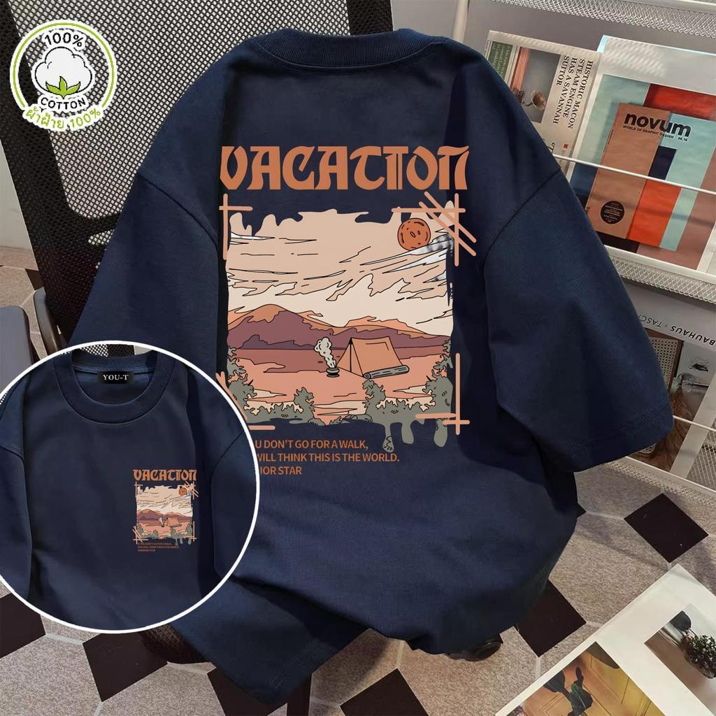 Sea.Tee [COD] เสื้อยืด oversize cotton100% เสื้อแฟชั่น คอกลม แขนสั้น พิมพ์ลาย 'VACACTON' สไตล์ลำลอง ใส่สบาย S-3XL