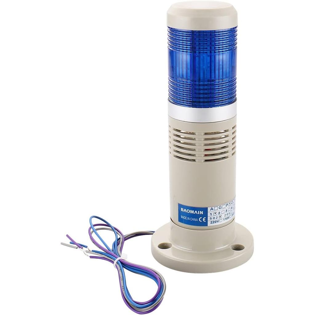 Baomain Alarm Warning ไฟต่อเนื่อง DC 24V Industrial Buzzer LTP-502TJ Blue LED Signal Tower
