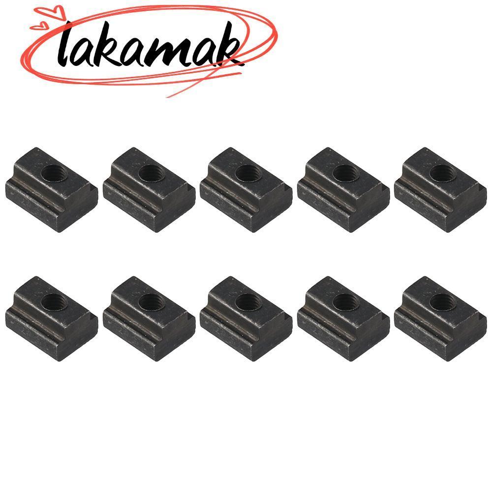 LAKAMAK 10 ชิ้น T Slot Nuts, เหล็กคาร์บอน M6 M8 M10 M12 Tapped Through Slot Nuts, ฮาร์ดแวร์ถั่วสีดํา