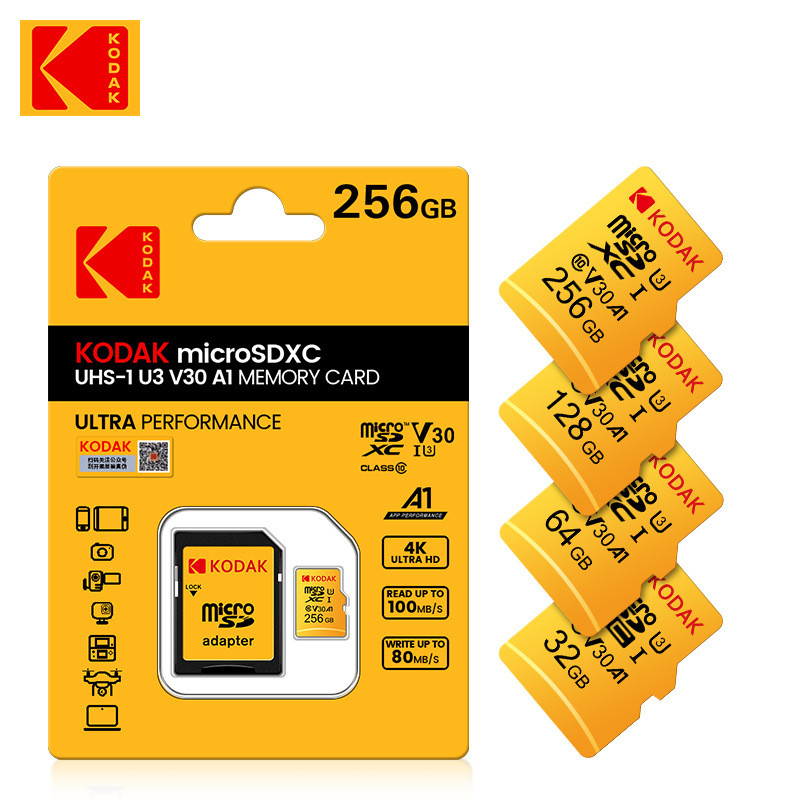 โคดาค์ Micro SD Card Kodak U3 A1 100MB/s | 32GB, 64GB, 128GB, 16GB | V30 4K HD วิดีโอ