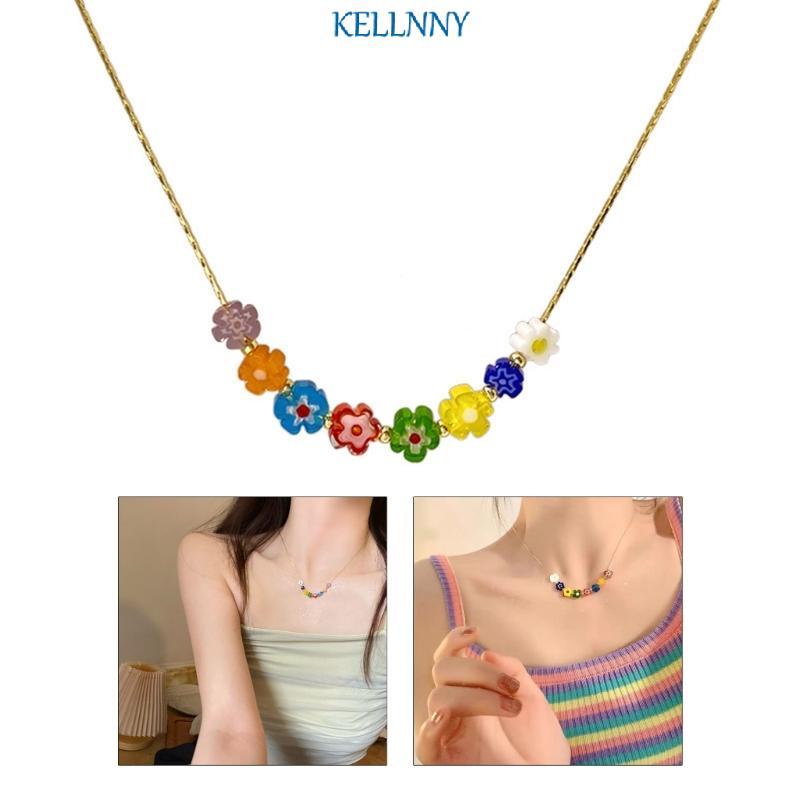 Kelln Y2K สร้อยคอจี้ดอกไม้เคลือบสําหรับผู้หญิง Egirl สร้อยคอพังก์แฟชั่นเกาหลี