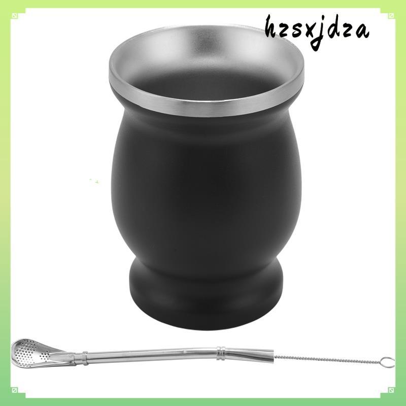 Yerba Mate Gourd Set Double-Wall Stainless Tea Cup and Bombillas Bombillas Yerba Mate Straw - สีดํา 