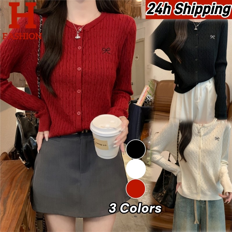 HOT 'พร้อมส่ง' DZ196-1 เสื้อกันหนาวไหมพรมแขนยาว คอกลม สีสดใส