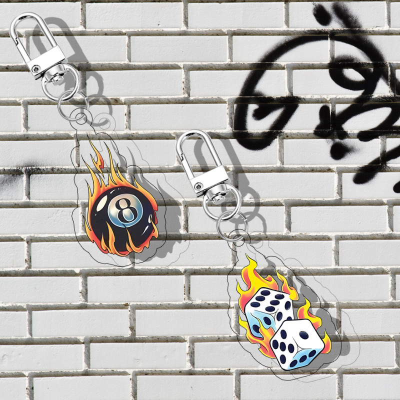 GANTUNGAN Skena 8 Ball และพวงกุญแจลูกเต๋า | 8 ball พวงกุญแจ UV พิมพ์ 2 ด้านบนกรอบอะคริลิค 3 มม.