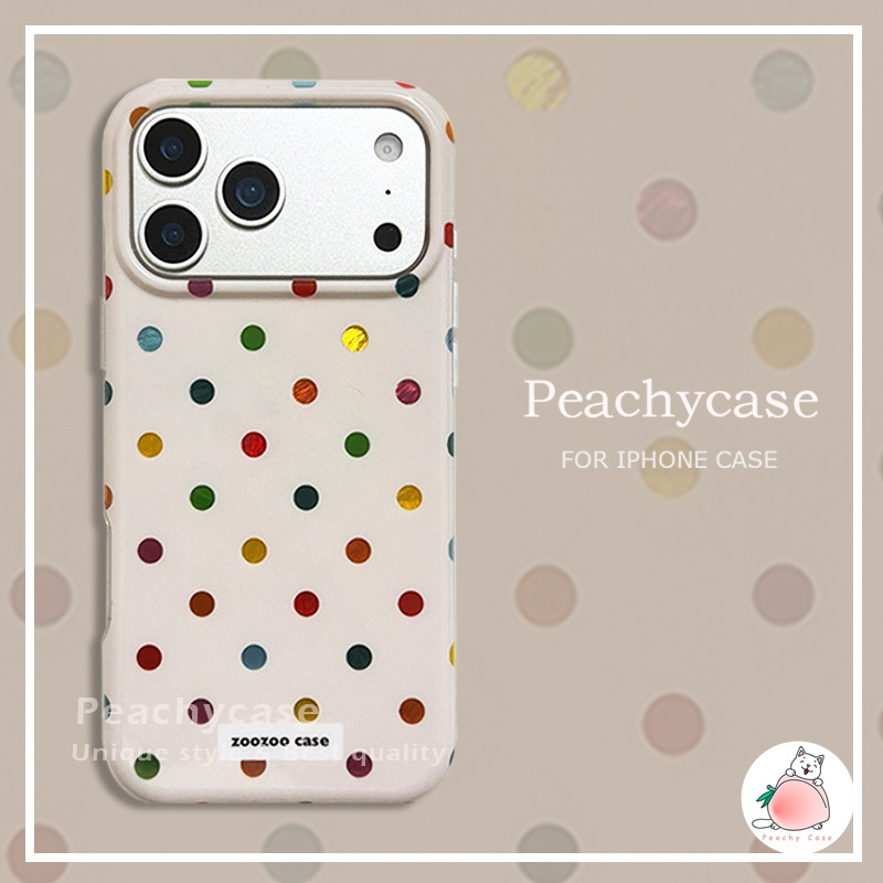 คลาสสิกสีสัน Polka Dot Hard PC โทรศัพท์มือถือสําหรับ iPhone 17 16 15 14 Pro Max 13 iPhone17 Anti-collision Big Hole IMD ปกหลัง Shell