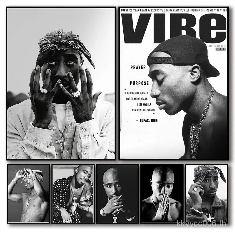 สีดําและสีขาว Pop Hip Hop Rapper 2PAC โปสเตอร์ Tupac เพลงอัลบั้มความงามสําหรับห้องผ้าใบภาพวาด Art Wa