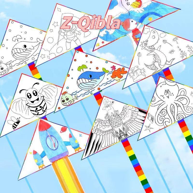 [Z-Qibla-t] ว่าวเปล่า DIY เด็กการศึกษาภาพวาด Kite เด็ก Kite บินของเล่นกลางแจ้งกิจกรรมทุ่งหญ้า