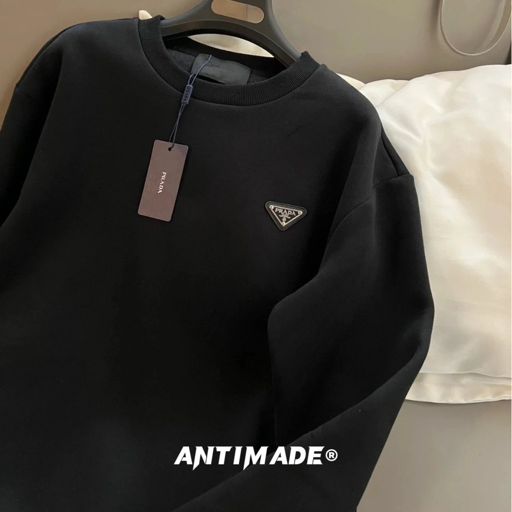 เสื้อกันหนาวฤดูกาลใบไม้ร่วง PRD FW22 สไตล์ตรีมุมโลโก้รอบคอดีไซน์เหมือนสำหรับทั้งชายและหญิง