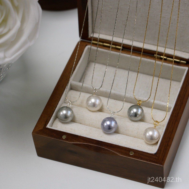 สร้อยคอมุกเย็นสีลาเวนเดอร์คุณภาพพรีเมียม เสริมด้วยสายโซ่เงินสเตอร์ลิงแท้สำหรับผู้หญิง SDH4