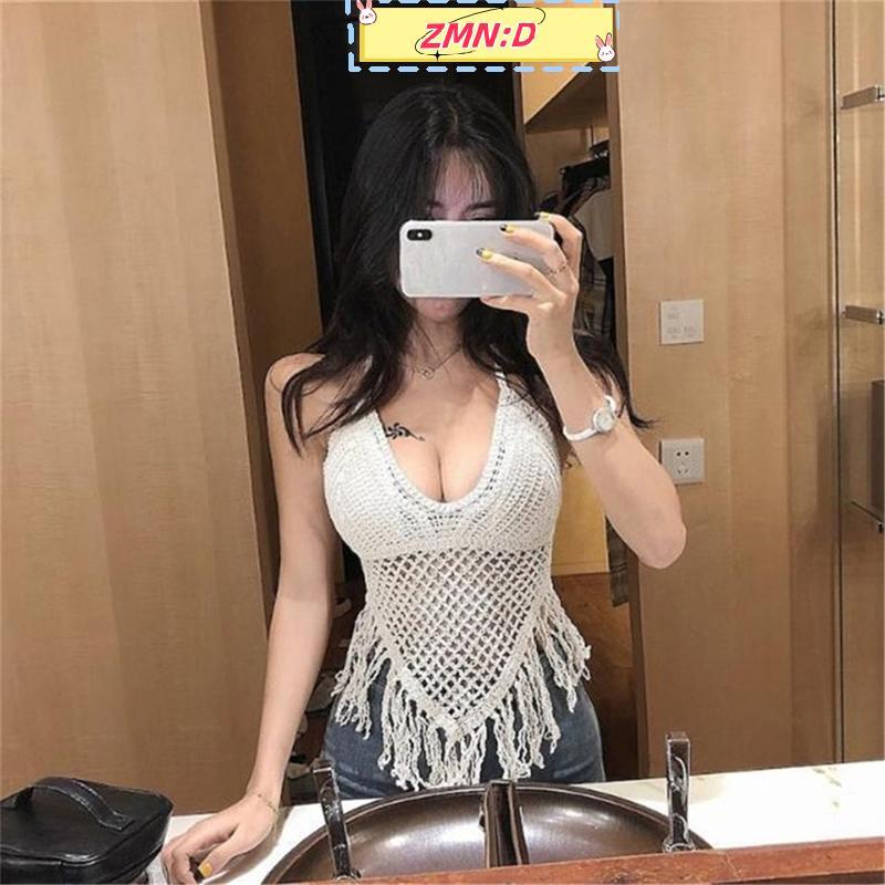 ZMN:D ลูกไม้ Halter คอ Crop Tops Retro Hollow มุมมอง sel เสื้อกล้ามในตัว Bra RRT
