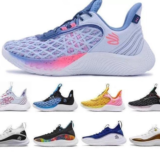 รองเท้าบาสเก็ตบอล Curry 9th Generation สีดำ สีขาว และสีม่วง ออกแบบสำหรับความสบายและความเบา