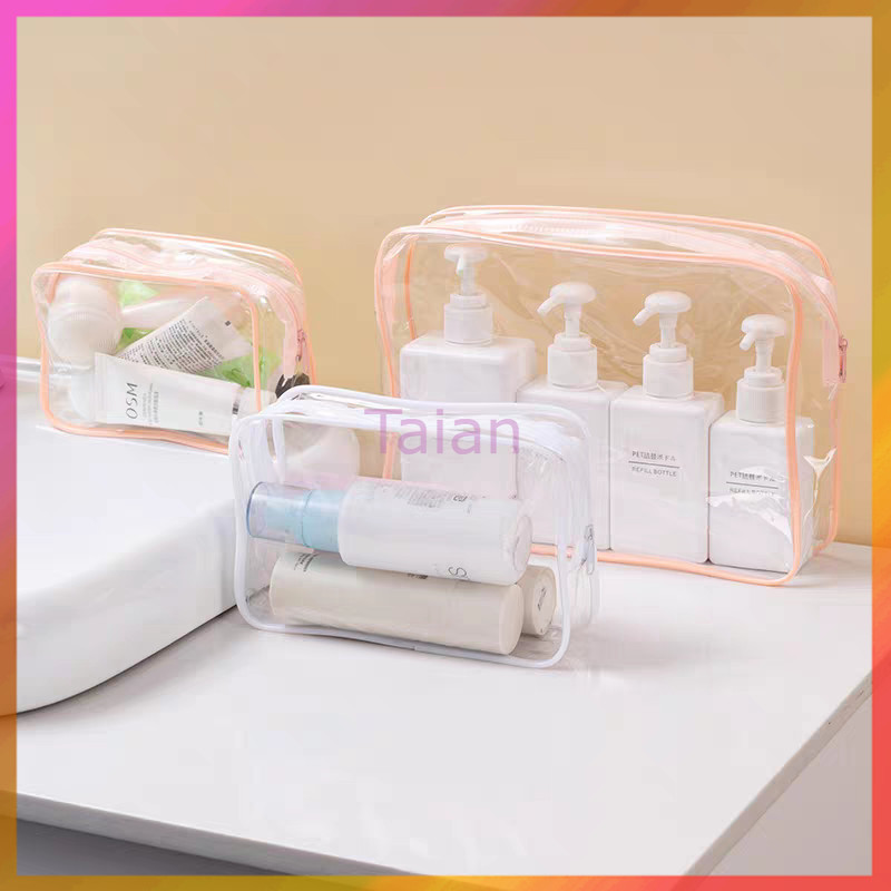 Taian กระเป๋าเครื่องสำอางแบบใส, กระเป๋าเครื่องสำอาง PVC กันน้ำและกันฝุ่น, กระเป๋าเครื่องสำอางแบบมีซิป, กระเป๋าแป้ง