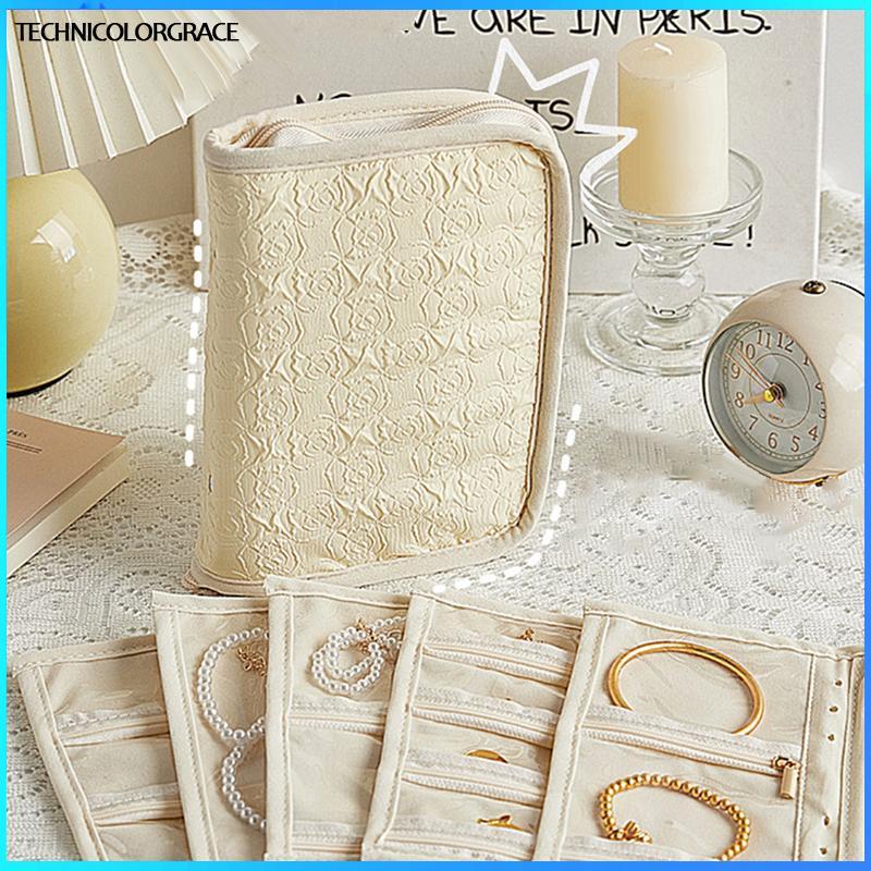 Technicolorgrace กล่องเก็บเครื่องประดับหลวมใสกระเป๋าซิปสร้อยคอแหวน Binder หนังสือหรูหรา Suede Rose ร