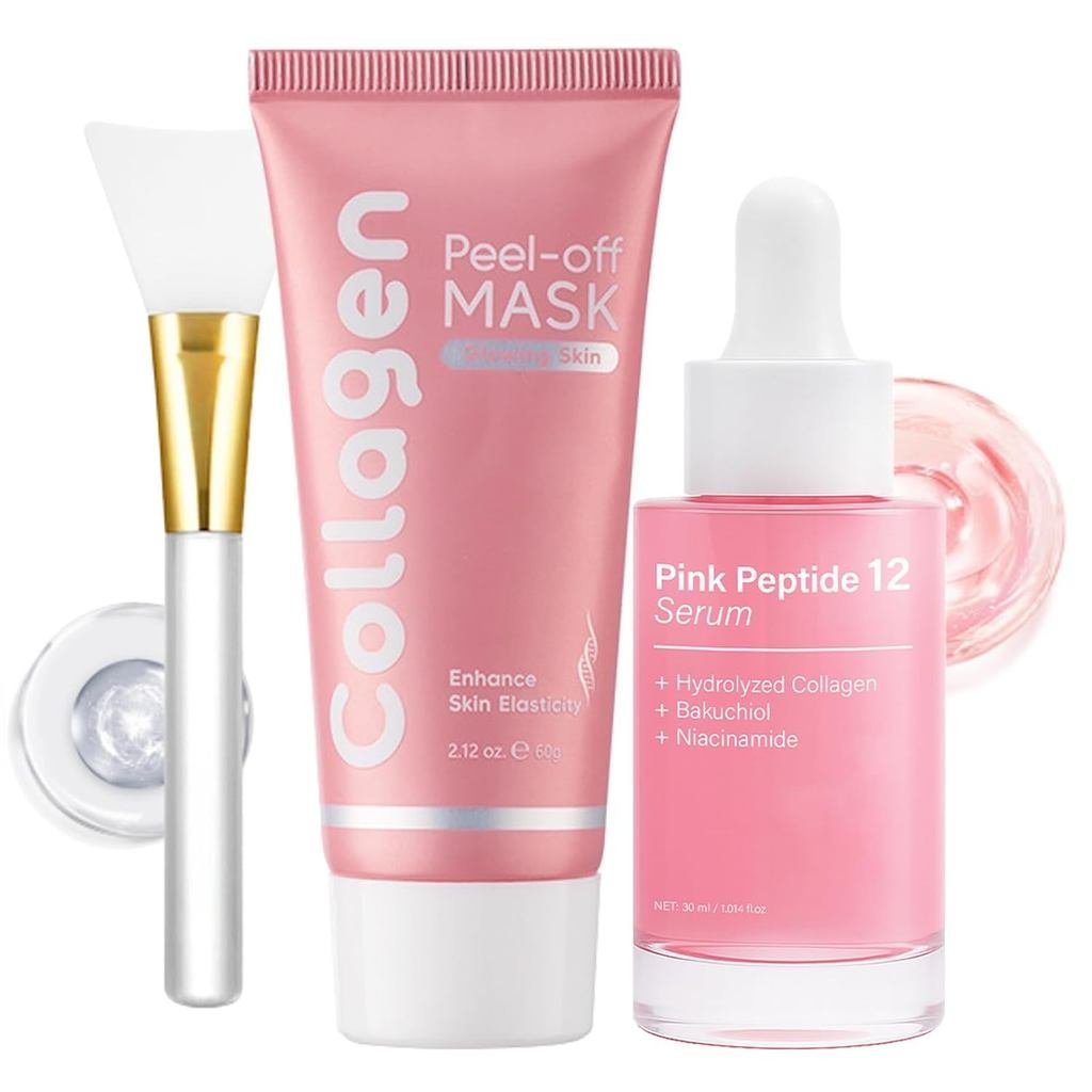 มาส์กหน้าคอลลาเจน + เปปไทด์ & PDRN Plumping Serum, Overnight Hydrolyzed Collagen Peel-Off Mask, care