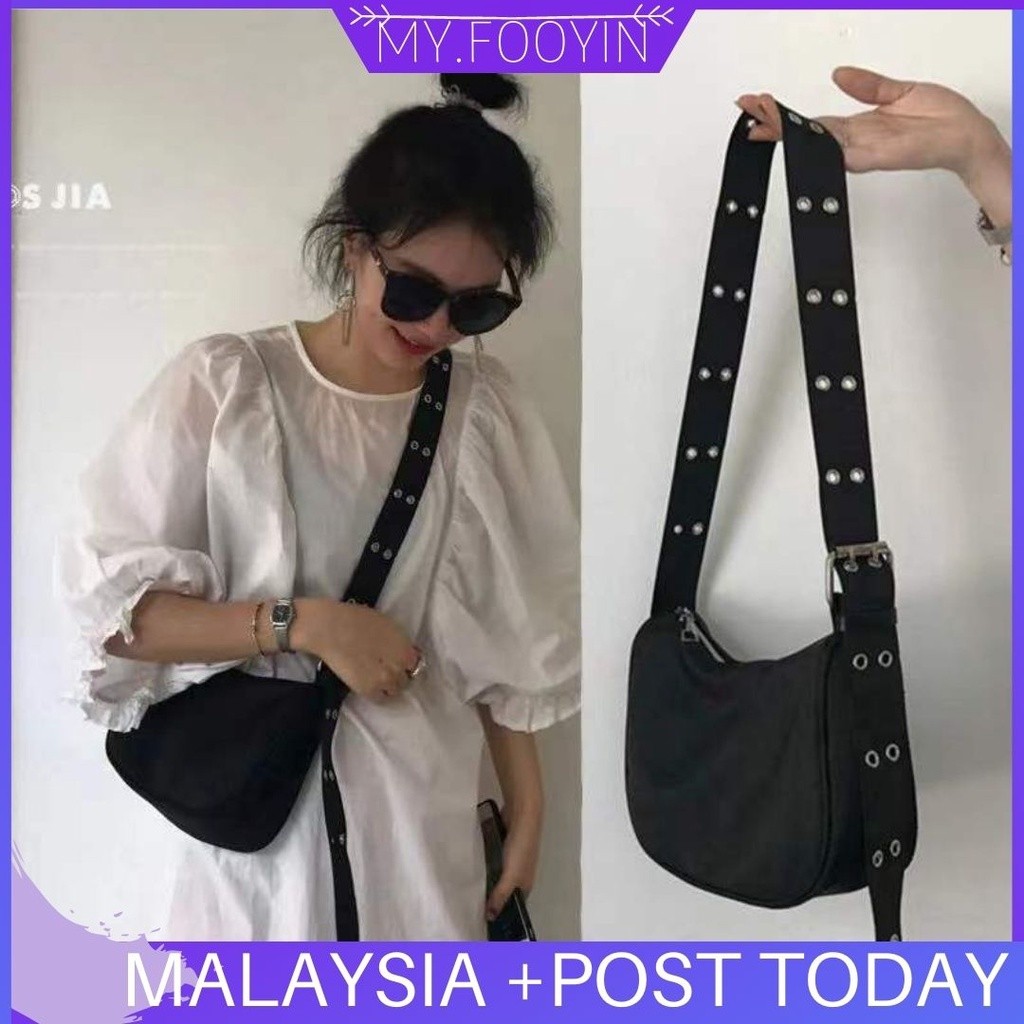 PK1 N168 พร้อมสต็อก MYFOOYIN ผู้หญิง Casual Crossbody กระเป๋าไนลอนสีทึบ Hobos กระเป๋าถือสุภาพสตรี
