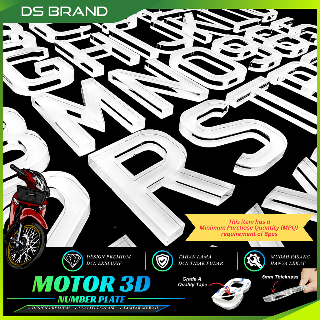 Nombor Plat Motor 3D / Motor 3D Crystal White Number Plate / Number 3D Plate Motor