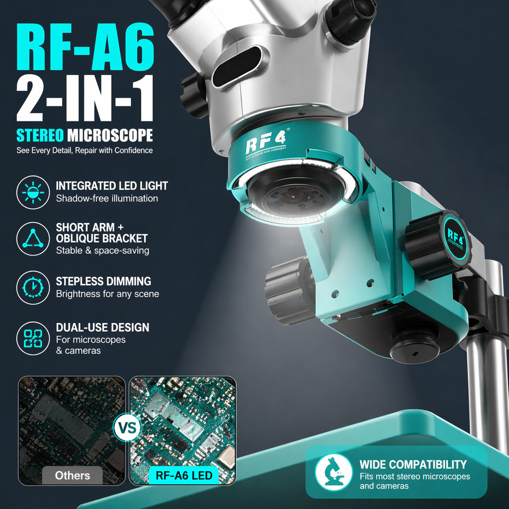 RF4 RF-A6 All-in-One ขาตั้งกล้องจุลทรรศน์ในตัวแหวนการทํางานพิเศษระยะทางกล้องจุลทรรศน์วงเล็บเลนส์กล้องจุลทรรศน์