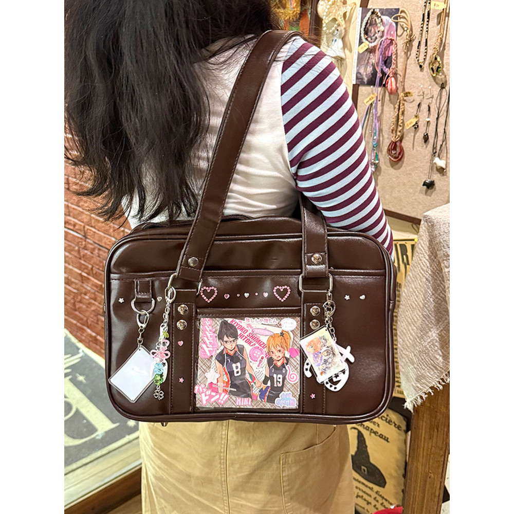 Woodong Shop ต้นฉบับทุกวัน jk โปร่งใสบาร์ Messenger สองมิติสไตล์ Preppy โรงเรียน Supply pu เครื่องแบ