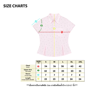 เสื้อเชิ้ตผู้หญิง แขนสั้น คอปก มีไซส์ S-2XL สีชมพูอ่อน ลายจุด Polka Dot กระดุมหน้า ทรงเข้ารูป