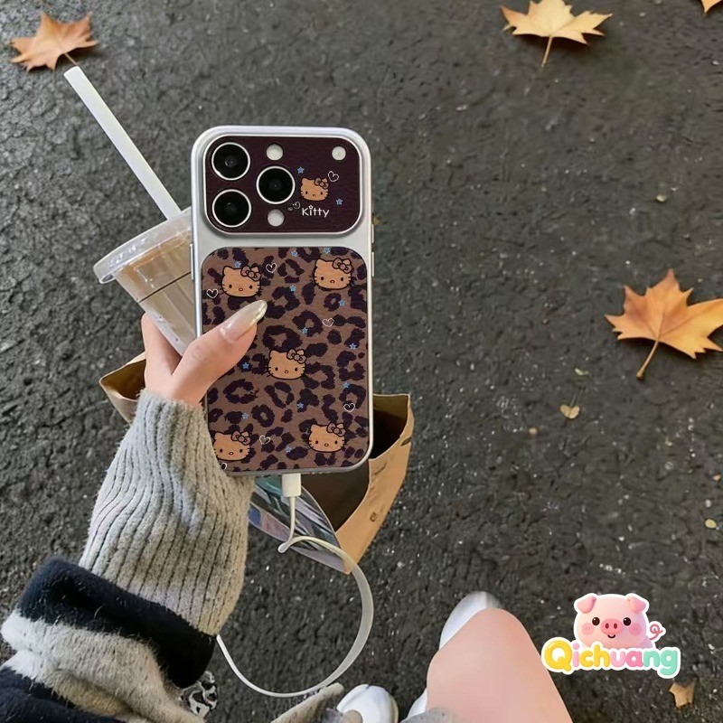 น่ารัก Hello Kitty เสือดาวพิมพ์หนังสําหรับ Vivo X300 X300S X200 FE X100 X100S X90 X90S X80 X70 X60 X50 G2 V21 V20 Pro Plus V15 5G 4G Ins สไตล์การ์ตูนแมวนุ่ม