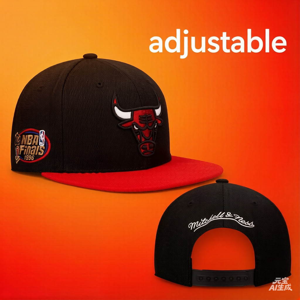 Chicago Bulls Mitchell & Ness ไม้เนื้อแข็งคลาสสิก 1996 NBA Finals Patch Snapback หมวก - สีดํา/แดง Unisex, กันแดด, เย็บปักถักร้อยที่ละเอียดอ่อน, แฟชั่นฮิปฮอป