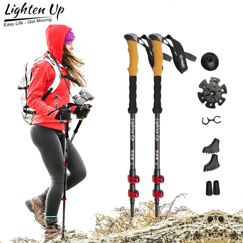 Trekking Pole Carbon Fiber หรือ Aluminium Quick Lock พับได้ เหมาะสำหรับการเดินป่าและ Nordic Walking