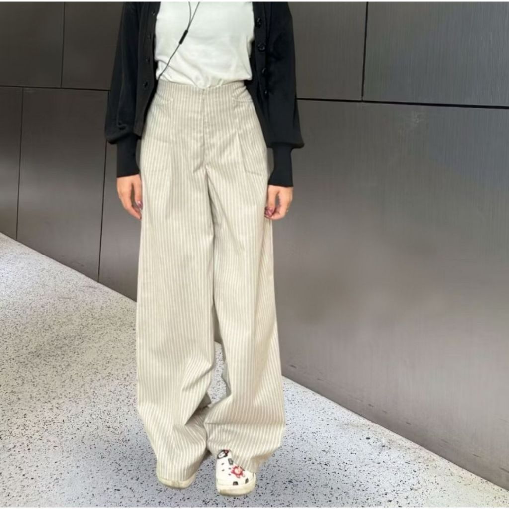 Tq88indonesia Womens Striped Culottes / CITY PANTS กางเกงขายาวลายทาง / กางเกงผู้หญิงลําลองและทางการ