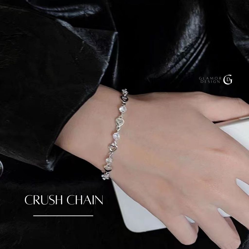 YY.Fashion ✨กำไลข้อมือเงินแท้ Crush Chain จี้หัวใจ กำไลผู้หญิงสไตล์เกาหลี เงิน925 แนวๆ กำไลแฟชั่น S0