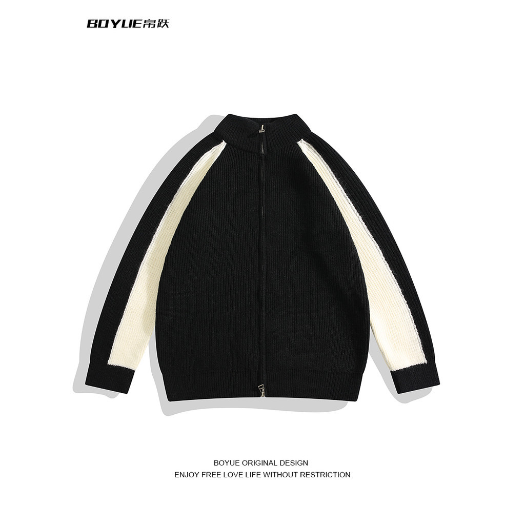 Boyue สเวตเตอร์ซิปลายถัก Standing collar เหมาะสำหรับเยาวชนและผู้ใหญ่