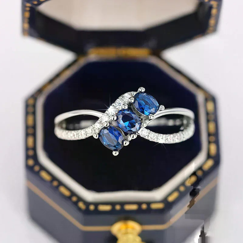 Graceful แหวนเงินแท้ 925 สีฟ้าเงา Cubic Zirconia แฟชั่นงานแต่งงานเจ้าสาวเครื่องประดับ Gorgeous ผู้หญิงอุปกรณ์เสริมนิ้วมือ