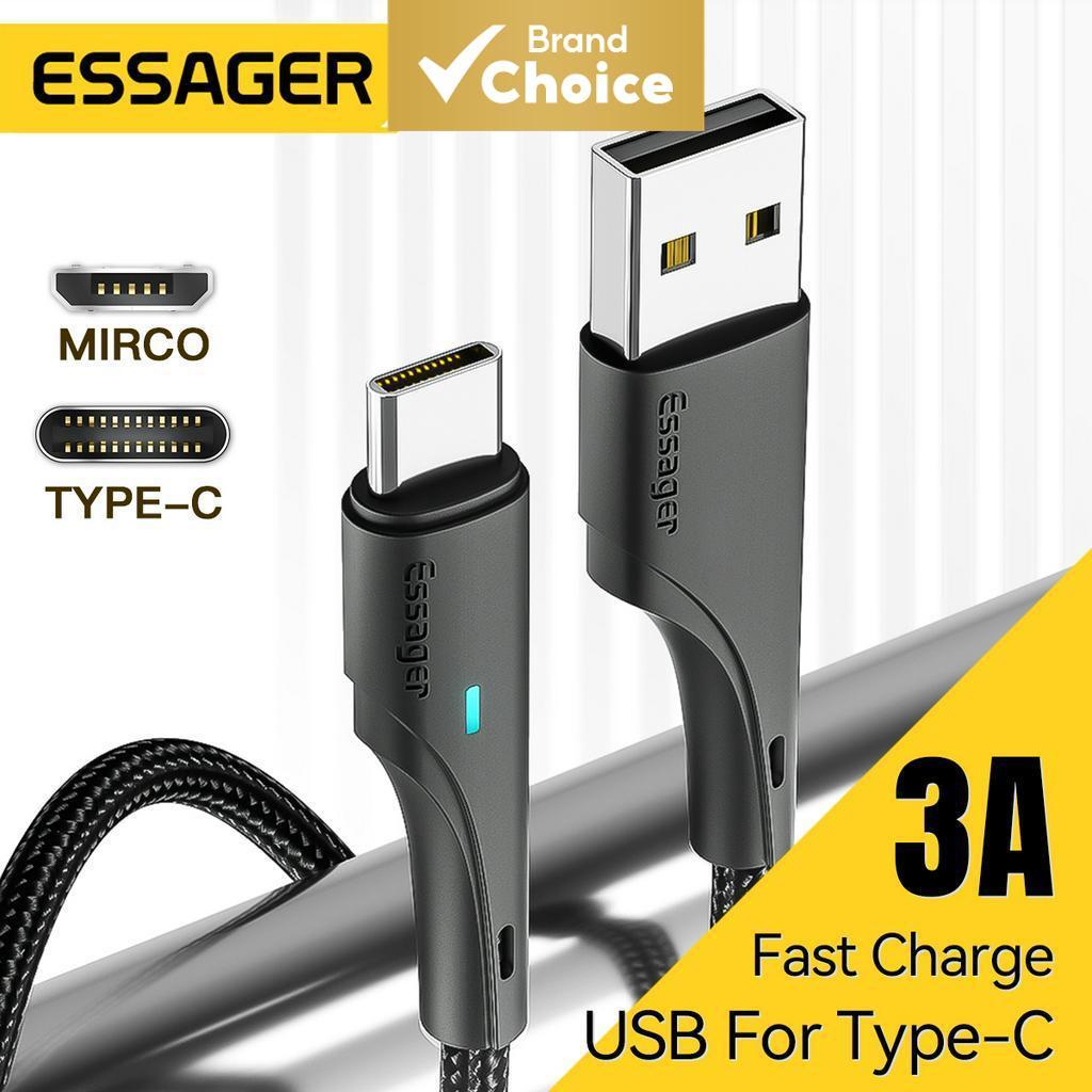 Essager 3A สายชาร์จ Type C/Micro/iP Usb 2m/3m 2 in 1 สายชาร์จข้อมูล ชาร์จเร็ว สําหรับมือถือแอนดรอยด์ สายชาร์จ Type C สายชาร์จไฟฟ้า