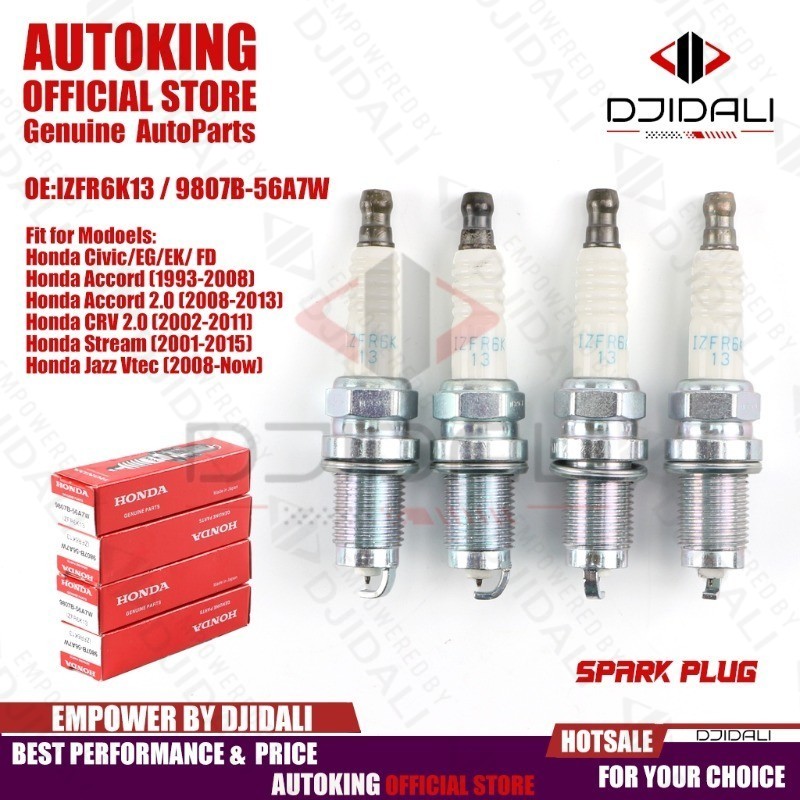 หัวเทียนเลเซอร์อิริเดียม NGK สำหรับ Honda City Jazz 2003-2013 ประสิทธิภาพสูง IZFR6K13 9807B-56A7W 98