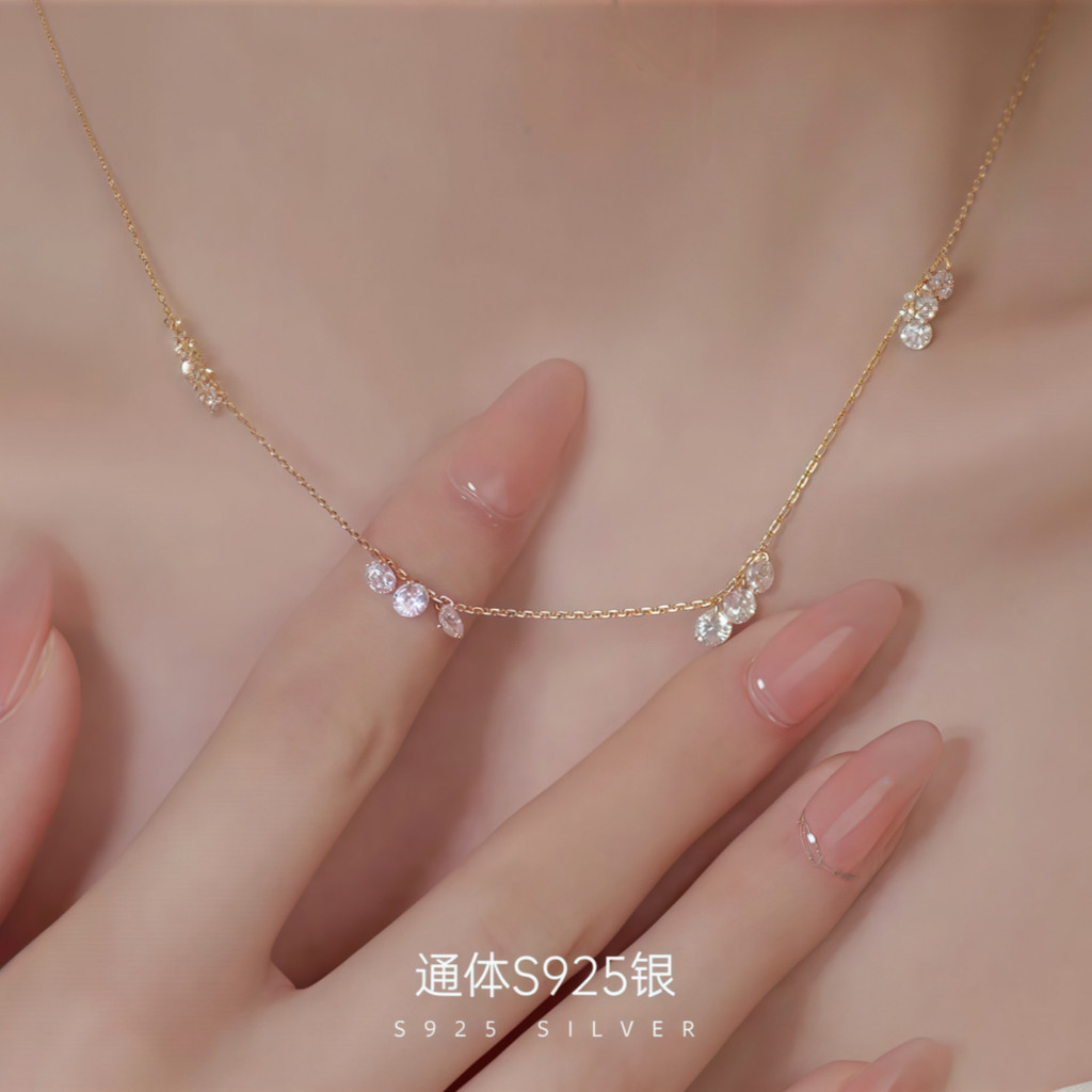 เปลือกเงิน S925 เงินสเตอร์ลิงสร้อยคอทองคํา 18K น้ําขนาดเล็กกระพริบสร้อยคอจี้เพชรหญิง Niche ประณีตที่