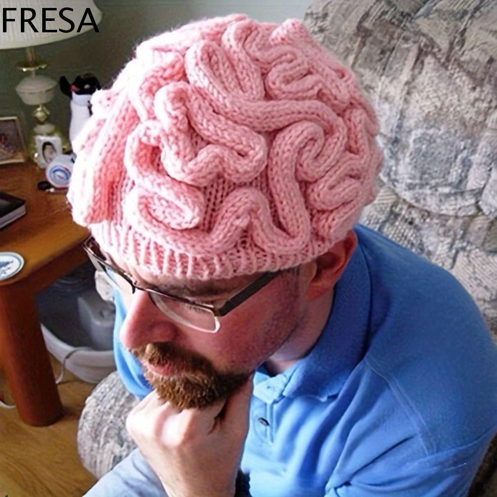 หมวกสมองถัก FRESA, Creative Warm Brain Pullover Cap, Windproof Hip-hop Playful หนาหมวกสมองตลกกลางแจ้ง