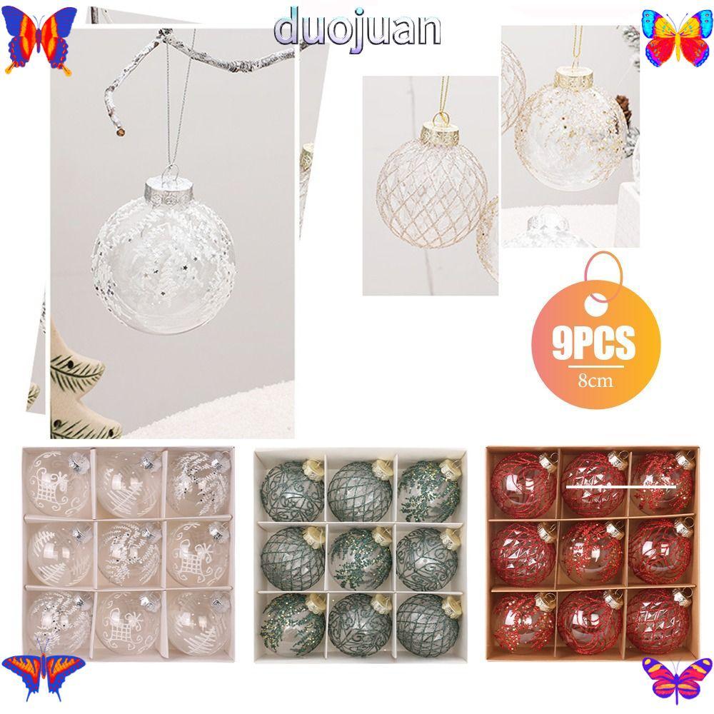 DUOJUAN 9PCS Christmas Tree Ball,สีพิมพ์ตกแต่งบ้านแขวนลูก,PET Navidad 9 ซม.Xmas Tree แขวนเครื่องประด