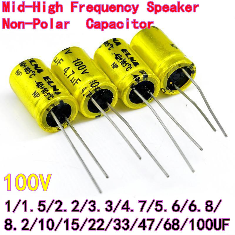 10PCS 100V 1UF/2.2UF 3.3UF 4.7UF 6.8UF 10UF 100UF ลําโพงความถี่กลาง Non-Polar แนวตั้ง Electrolytic Crossover Capacitor