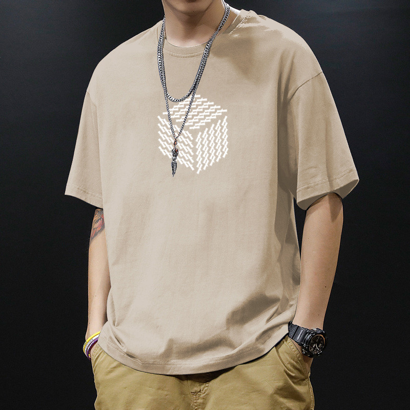 COD แขนสั้นผู้ชายผ้าฝ้ายแท้ฤดูร้อนครึ่งแขนหลวมพิมพ์รอบคอ All-Match Youth Letter สไตล์ฮ่องกงตัวเลขทุก