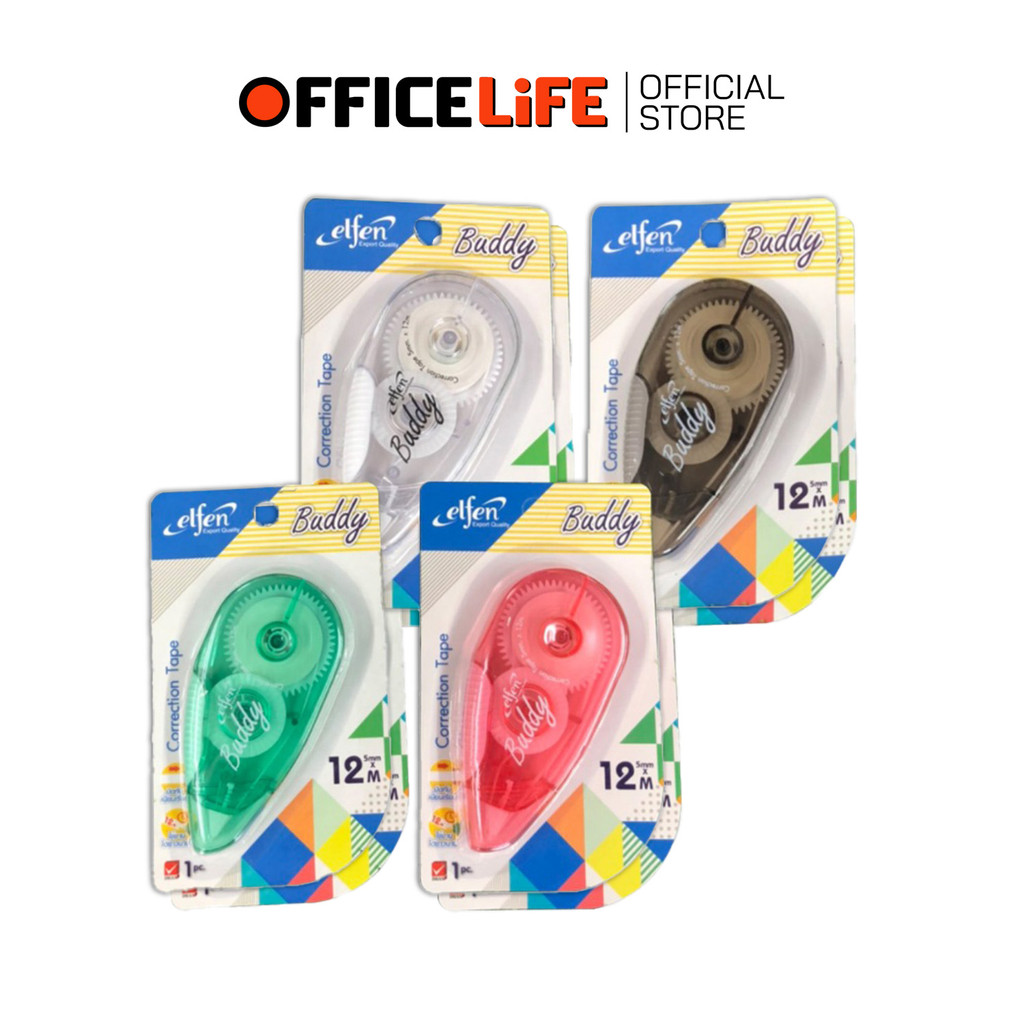 Elfen (เอลเฟ่น) เทปลบคำผิด รุ่นบัดดี้ Buddy ความยาว 12m ( 1 ชิ้น / คละสี )