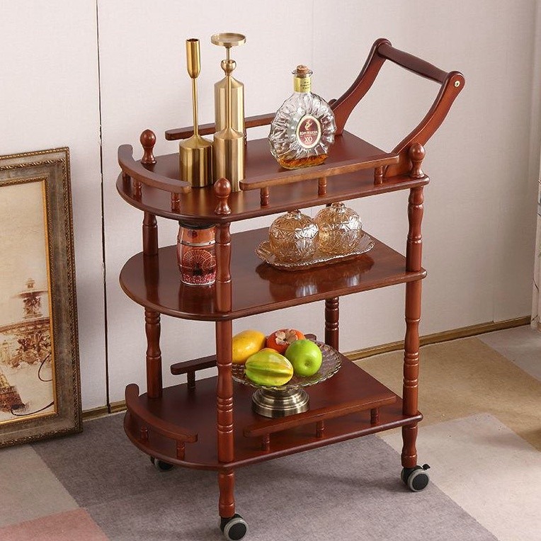 3 Tier Wooden Trolley With Wheel/ Multi function Trolley/ Dining Cart Dim Sum Cart Breakfast Trolley