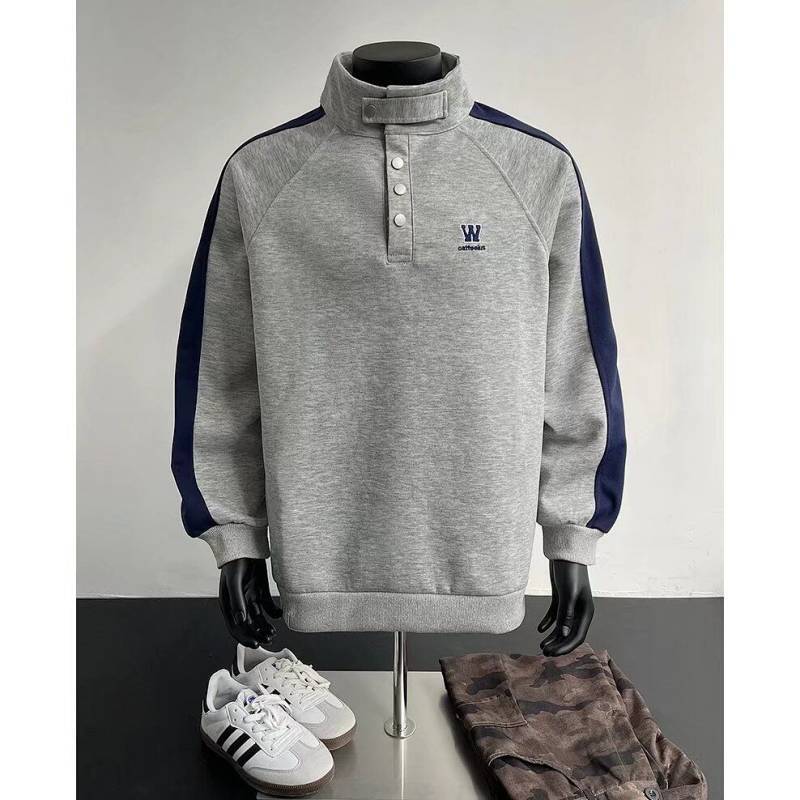 Spring and Autumn New Japanese Style Color Contrast Patchwork Pullover Heavy Sweater Men's Fashion B