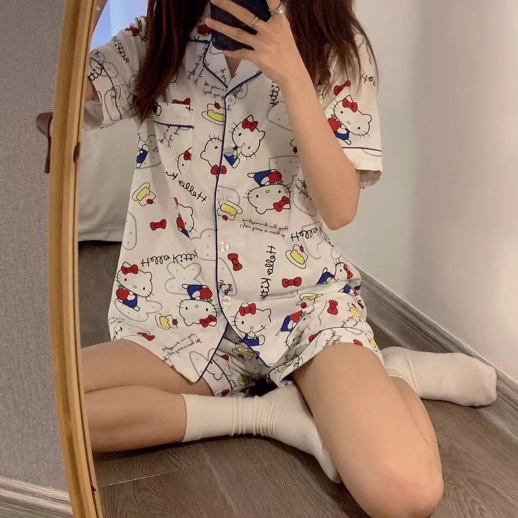 ชุดนอนผ้าคอตตอน แขนสั้นขาสั้น ลายการ์ตูน ผู้หญิง Women s pajamas LittleStar19 ✨Lzboi-19.th✨