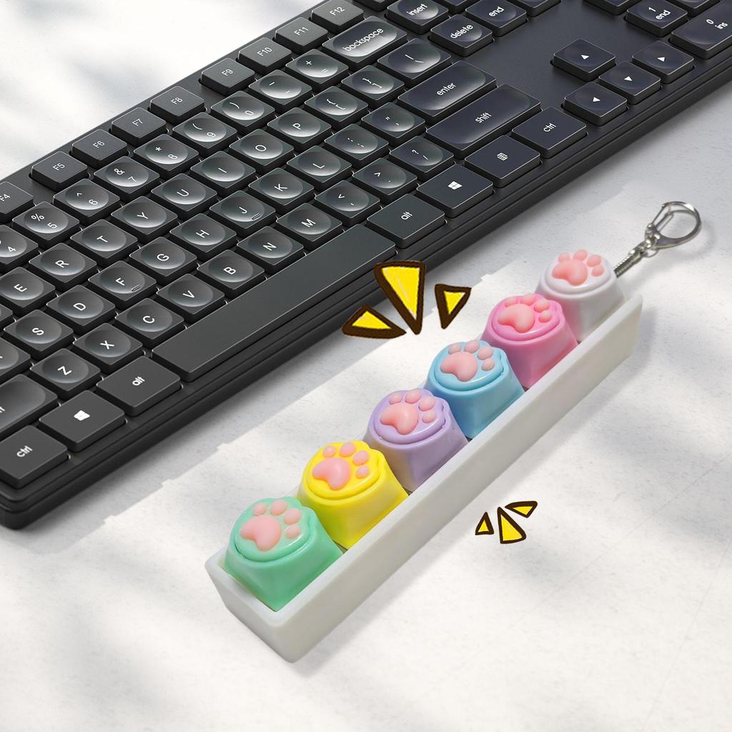 6-Key DIY Fidget ปุ่มพวงกุญแจ Macaron สี Keycap ของเล่นความเครียดบรรเทา Fidget ของเล่น posterph