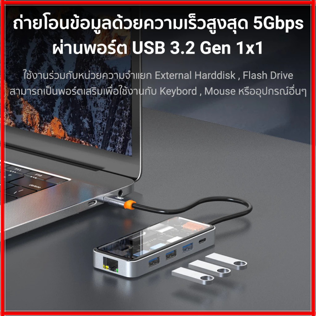 New ฮับ USB C 10 8 in 1 แบบใส สําหรับโน้ตบุ๊ก การ์ดรีดเดอร์ VGA HDMI RJ45 PD 3.0 TF SD - รูปที่ 6